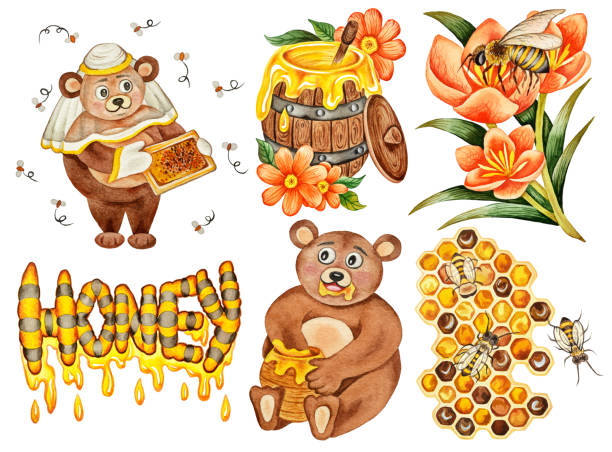 aquarell-illustration - honey hexagon honeycomb spring stock-grafiken, -clipart, -cartoons und -symbole