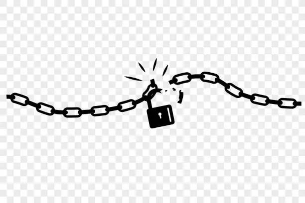Vector illustration of Simple Conceptual Illustration, Vector Silhouette of chain and broken padlock, at transparent effect background