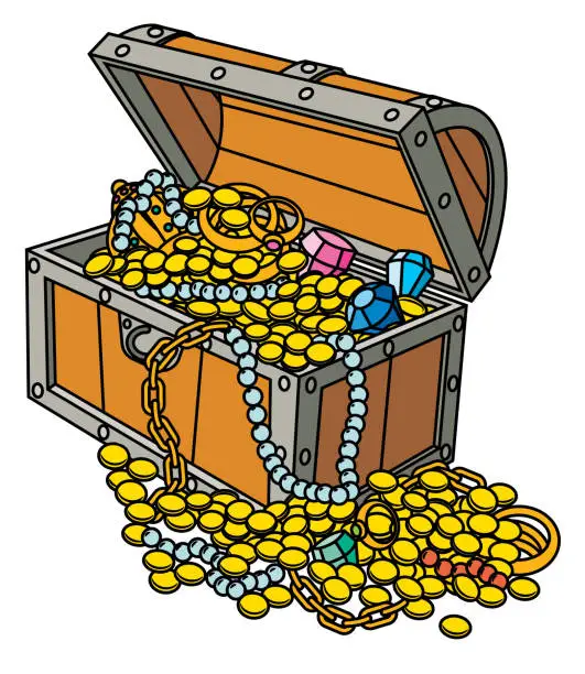 Vector illustration of Opened treasure chest with coins