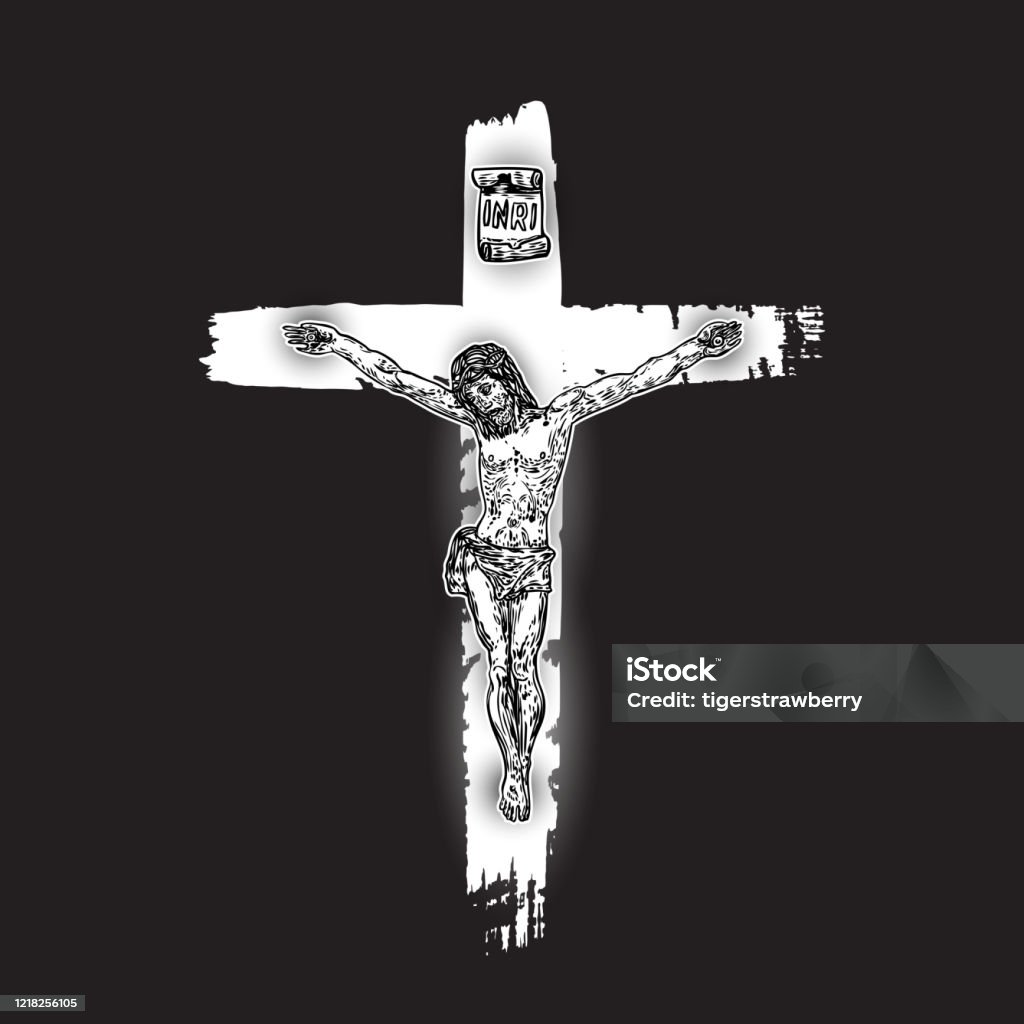 Chúa Giêsu Kitô Đóng Đinh Trên Tay Vẽ Bàn Chải Mực Trên Nền Đen ...