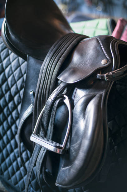 istock Black leather saddle and equestrian sport equipment and accessories 1218257170
