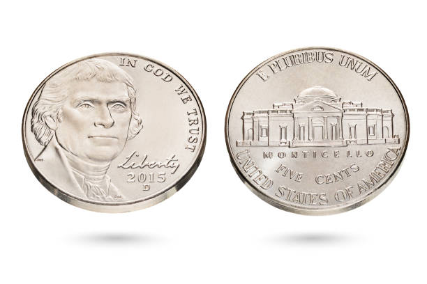 istock Five US cent or nickel coin isolated on white 1218258080