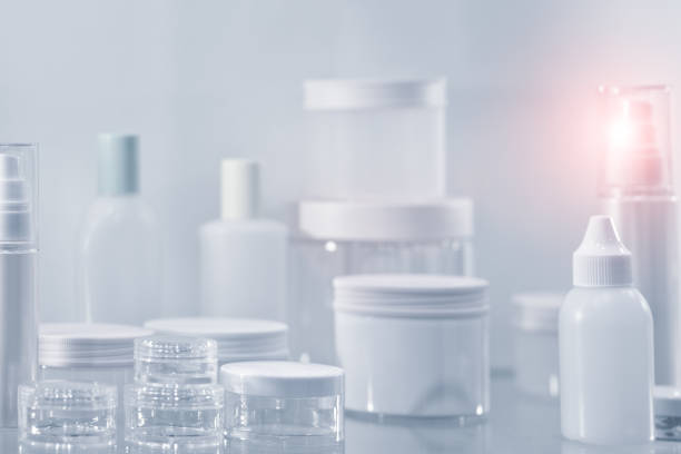 close up of a white bottle on white background