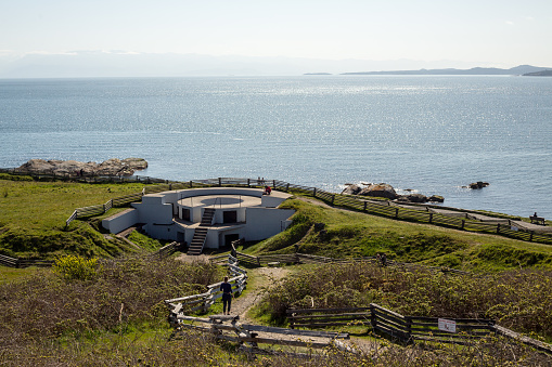 WWII commander observation post with steel armored dome on Vladivostok fortress breastwork