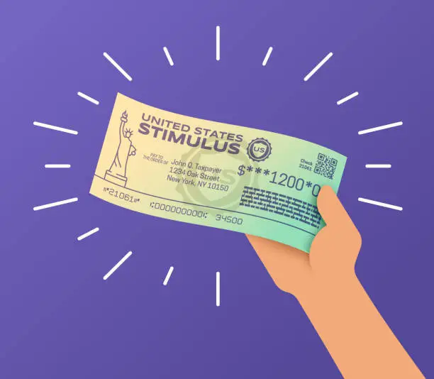 Vector illustration of Person Holding a Government Stimulus Check