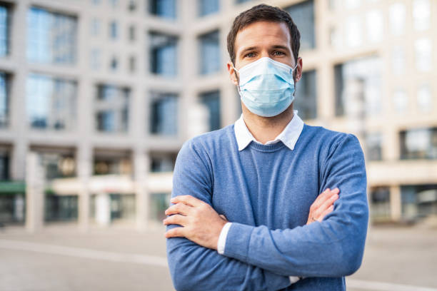 istock Casual man with a protection mask. 1218265858