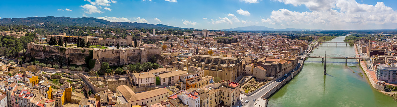 Aerial view of Tortosa in sunny day, Spain