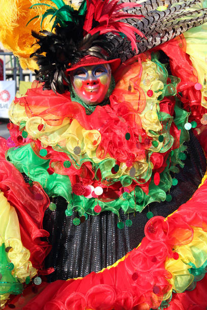 Venice, Italy - March 7, 2011: Unidentified masked person in The Snow Queen costume in St. Mark's Square during the Carnival of Venice