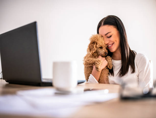 istock Woman hugging her dog and smiling happily. 1218271086