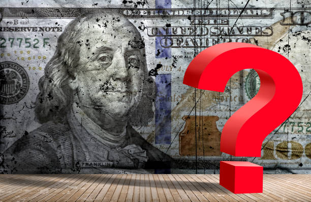 Global financial crisis and Hundred dollar bill with red question mark