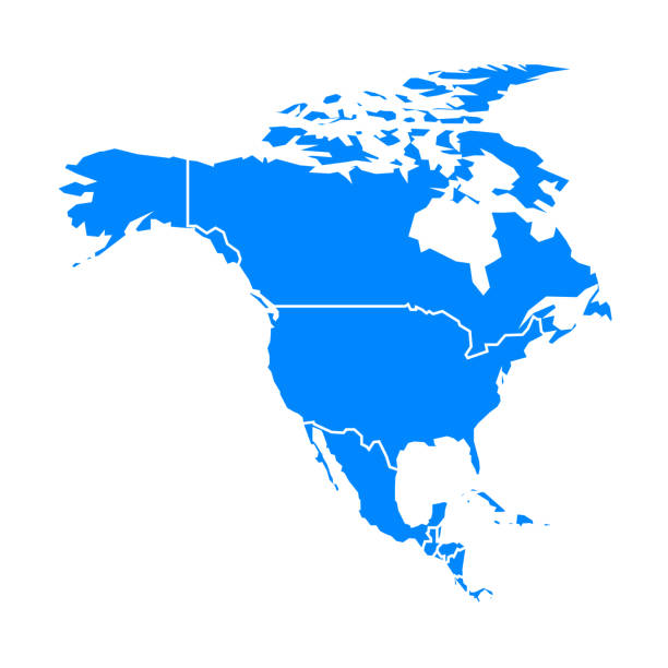 ilustrações, clipart, desenhos animados e ícones de azul da américa do norte em fundo branco. arte vetorial. fundo americano. vetor plano - outline mexico flat world map