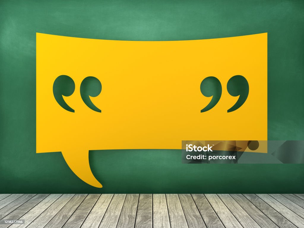 Speech Bubble with Quotation Mark on Chalkboard - 3D Rendering Quotation Mark Stock Photo
