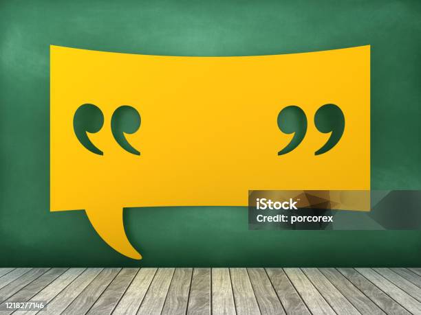 Speech Bubble With Quotation Mark On Chalkboard 3d Rendering Stock Photo - Download Image Now