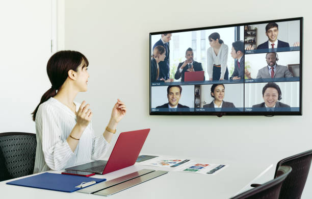 istock Video conference concept. Telemeeting. Videophone. Teleconference. 1218279122