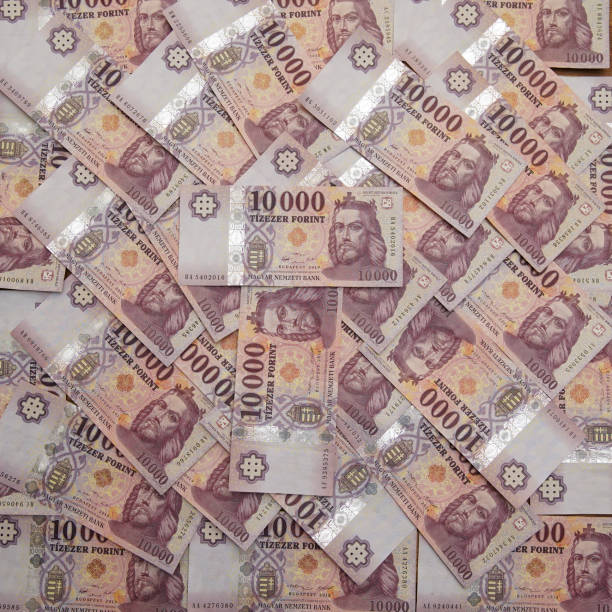 istock 10000 forint banknote stacks as a background (Hungarian forint). King St. Stephen. Europe Hungary. 1218282522