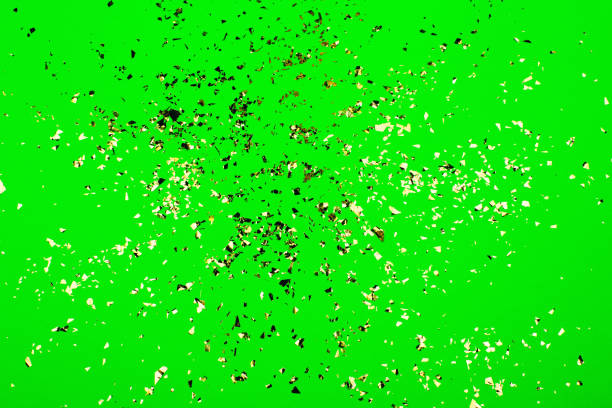 istock Golden flying sparkles on UFO green neon background. 1218283790