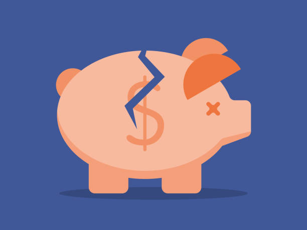 ilustrações de stock, clip art, desenhos animados e ícones de illustration of a broken piggy bank - ansiedade financeira