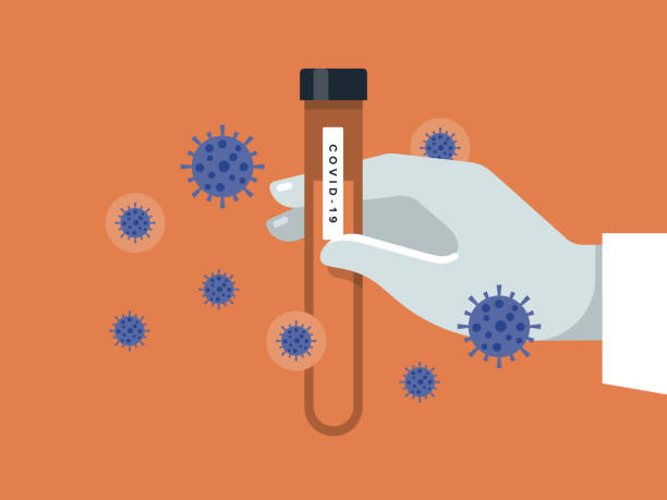 Illustration of a gloved hand holding a test tube of COVID-19 Modern flat vector illustration appropriate for a variety of uses including articles and blog posts. Vector artwork is easy to colorize, manipulate, and scales to any size. coronavirus laboratory stock illustrations