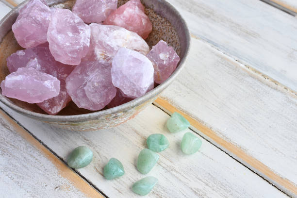 istock Rose Quartz and Green Aventurine Crystals 1218291588