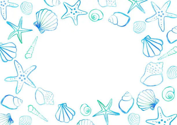 Vector illustration of Watercolor illustration of shellfish and starfish