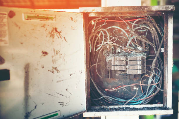 istock short circuit  electric control cabinet. got burn from fire 1218294881