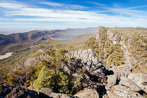 Iconic views from Pinnacle Lookout over Halls Gap and surrounds on the Wonderland hike loop in Victoria, Australia