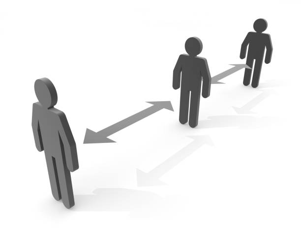 istock Keep a distance from the previous person. Safe spacing. 3D rendering 1218305305