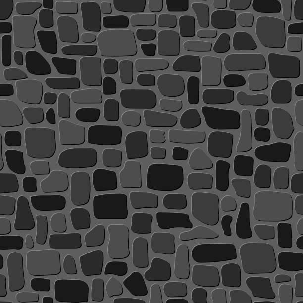 paving stones. gray cobblestone. abstract vector shapes. chaotic mosaic tiles. seamless pattern. simple repetitive background. textile design element. fabric swatch. wrapping paper. continuous print paving stones. gray cobblestone. abstract vector shapes. chaotic mosaic tiles. seamless pattern. simple dark repetitive background. textile design element. fabric swatch. wrapping paper. continuous print paved yard stock illustrations