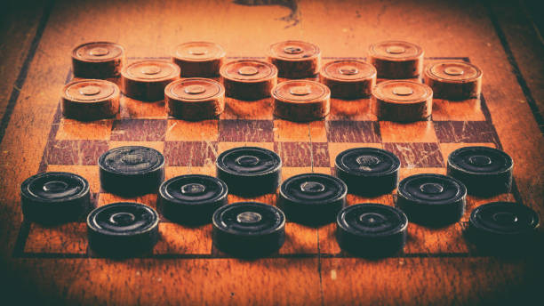 istock Old wooden checkers board game 1218306957