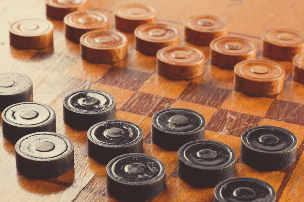 istock Old wooden checkers board game 1218306959
