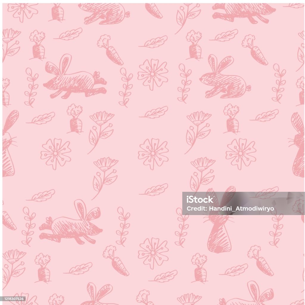 French Pattern Rabbitn Background Rabbit Pattern With Seamless Floral Theme Background Stock Illustration ...