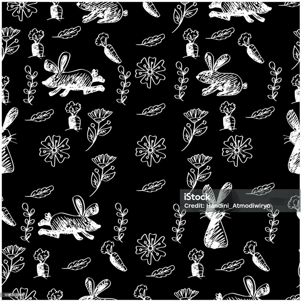French Pattern Rabbitn Background Rabbit Pattern With Seamless Floral Theme Background Stock Illustration ...