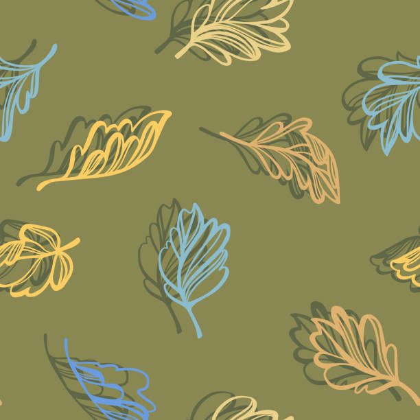 Botanical seamless pattern Botanical seamless pattern. Transparent leaves of a tree isolated. Shadow illusion. Sketch style flat design, outline drawing. Vector floral background. sable stock illustrations