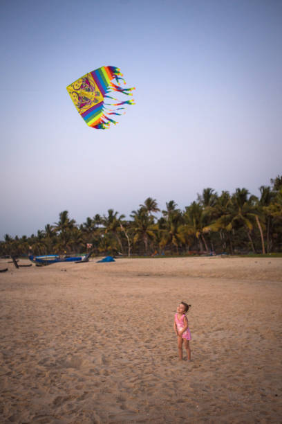 istock A multicolored kite flies over a large sandy beach in Kerala, India. 1218317113