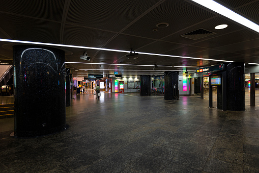Empty scene of Orchard MRT station, Singapore during Circuit Breaker or Lockdown due to increased rate of COVID-19 Infection