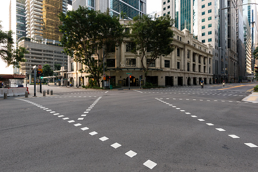 Empty Street of Singapore CBD, during Circuit Breaker or Lockdown due to increased rate of COVID-19 Infection