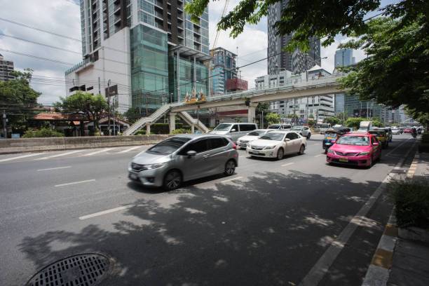 Sathorn, Bangkok, Thailand, august 15, 2019, street scene in sathorn, sathon road with traffic.