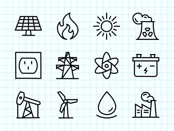 rysunek doodle energii - computer icon symbol oil industry power station stock illustrations