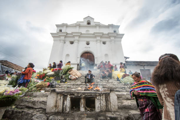 People at the martket of Chichicastenango stock photo