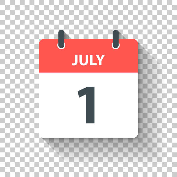 July 1 - Daily Calendar Icon in flat design style July 1. Calendar Icon with long shadow in a Flat Design style. Daily calendar isolated on blank background for your own design. Vector Illustration (EPS10, well layered and grouped). Easy to edit, manipulate, resize or colorize. everyday item stock illustrations