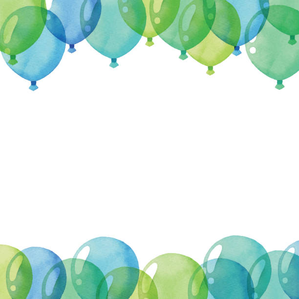 ilustrações de stock, clip art, desenhos animados e ícones de watercolor background with blue&green balloons - balloon blue bunch cheerful