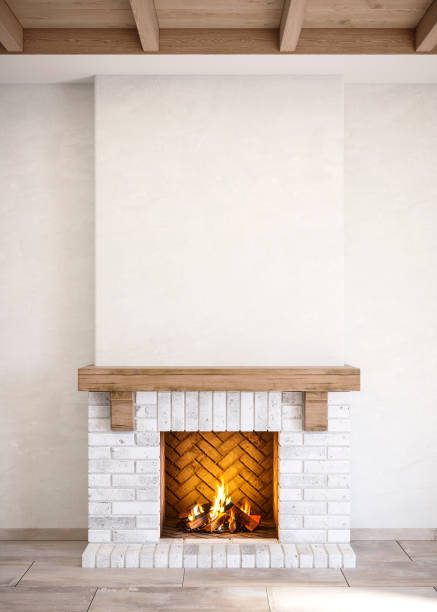 istock A rustic brick fireplace in light colors with firewood in the firebox. 3D rendering. 1218326921