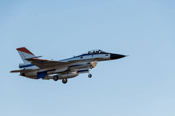 istock Jet fighter flying with landing gear down 1218333108