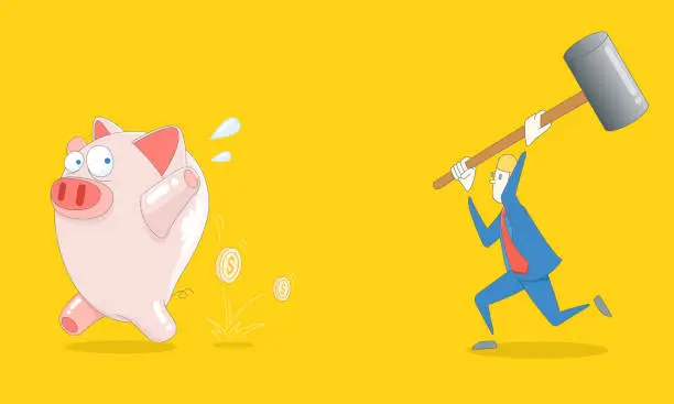 Vector illustration of Breaking The Piggy Bank