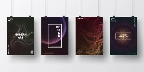 Vector illustration of Posters with dark futuristic designs, isolated on white background