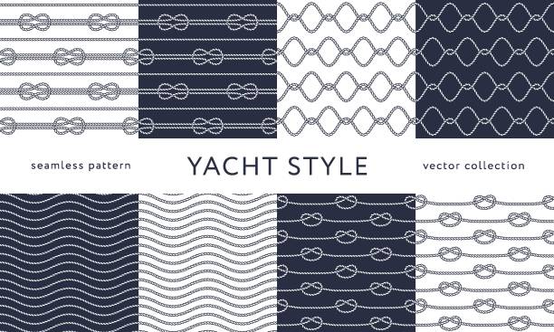 Nautical rope seamless patterns. Yacht style design Set of nautical rope seamless patterns. Yacht style design. Vintage decorative background. Template for prints, wrapping paper, fabrics, flyers, banners, posters and placards. Vector illustration. sailing background stock illustrations