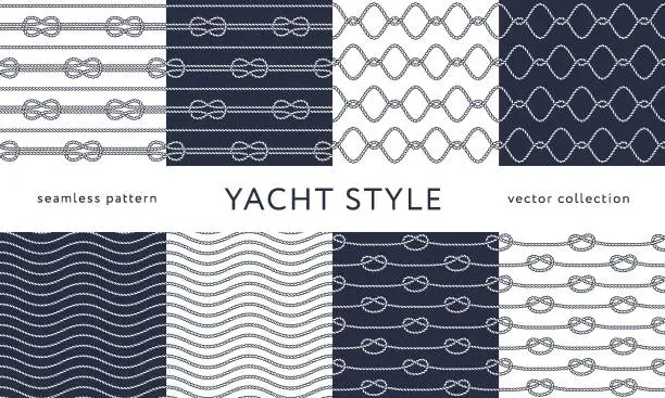 Vector illustration of Nautical rope seamless patterns. Yacht style design