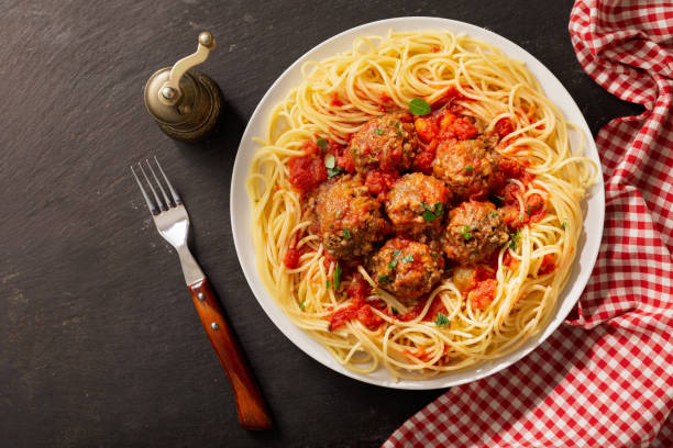 istock plate of pasta with meatballs, top view 1218338003