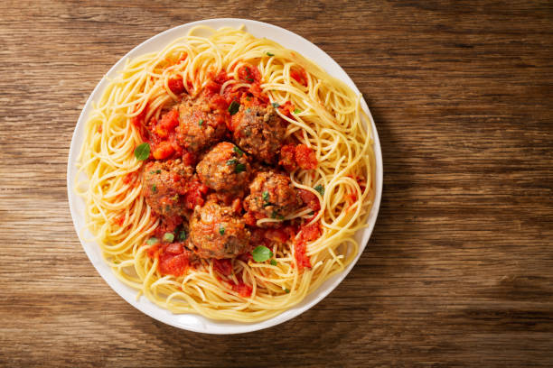 istock plate of pasta with meatballs, top view 1218338005