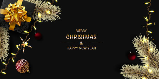 istock Christmas Border. Happy New Year Background. Gift boxes with realistic gold bow. 1218338726